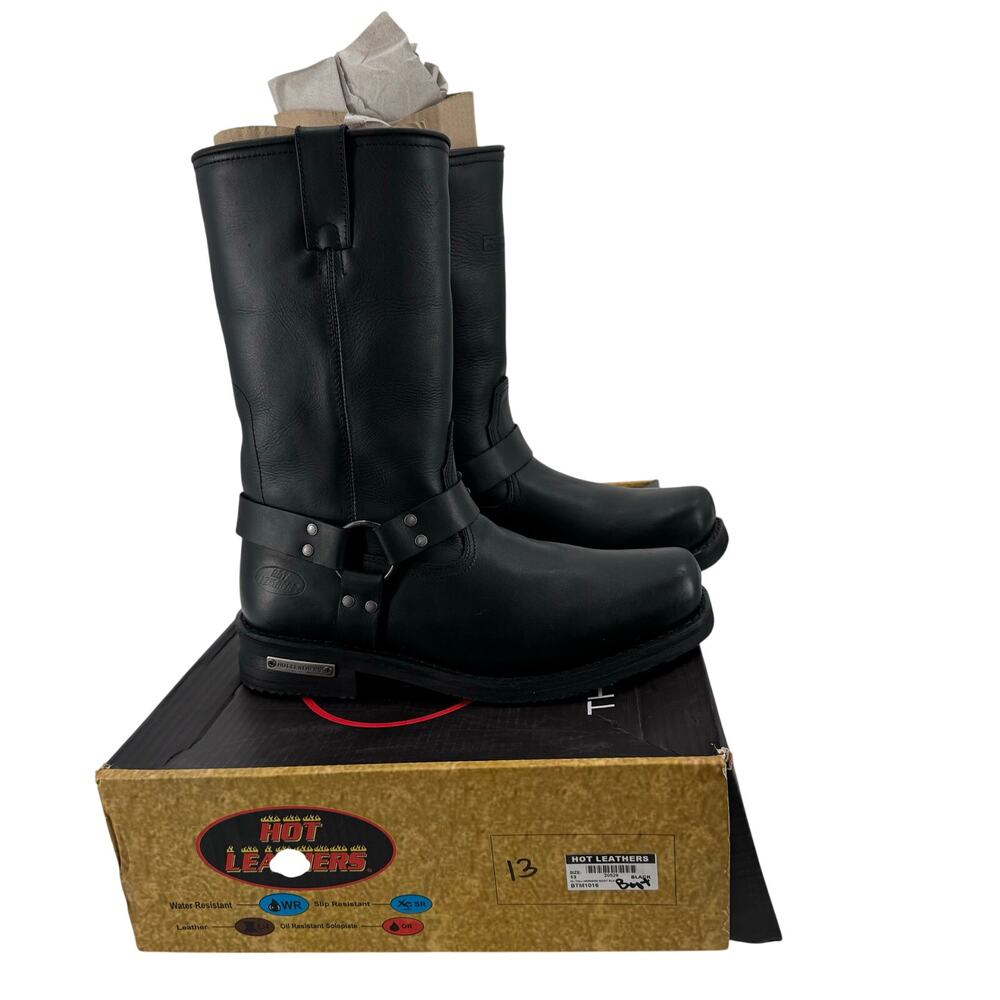 NWT Hot Leathers BTM1016 Men's Classic Black 11-inch Harness Leather Boots